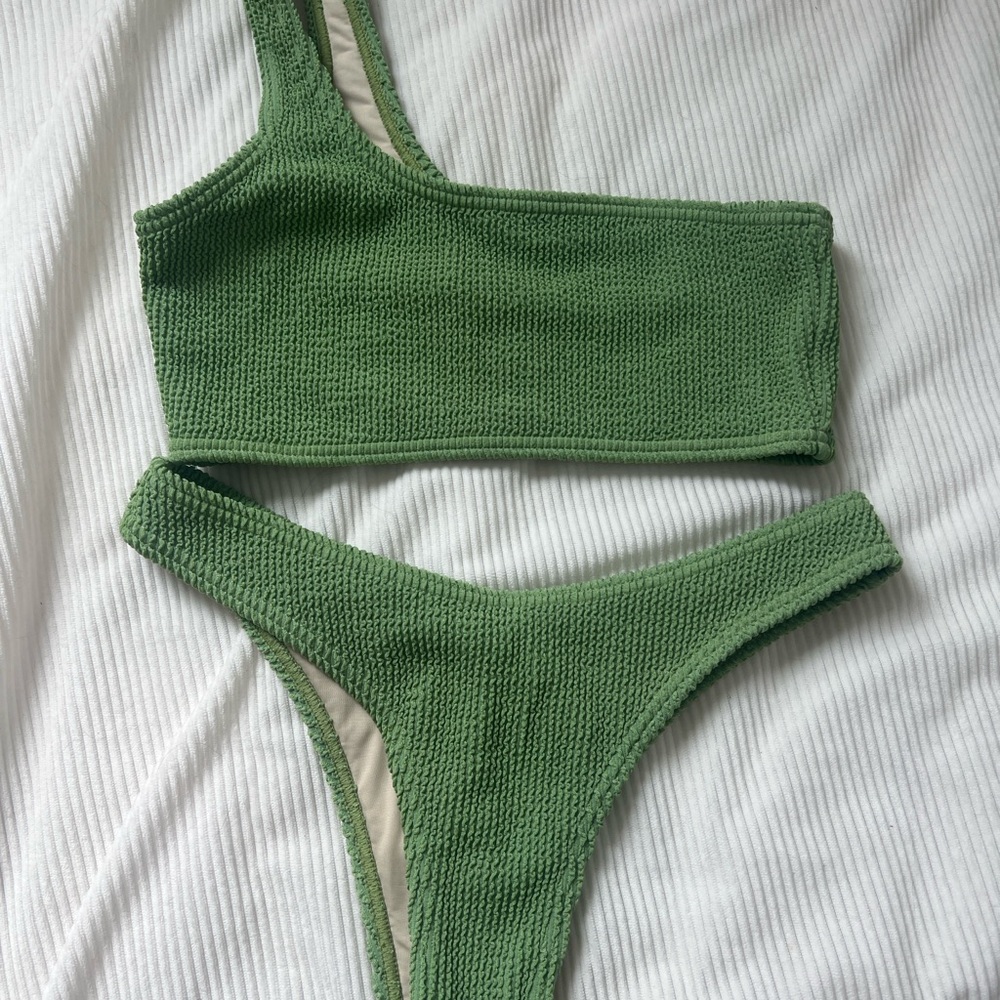 Green Textured Bikini Set